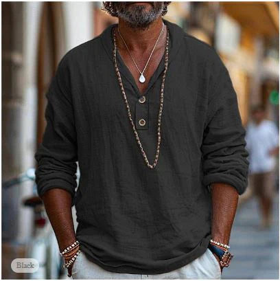 Chemise Homme Décontractée à Manches Longues Encolure en V 2