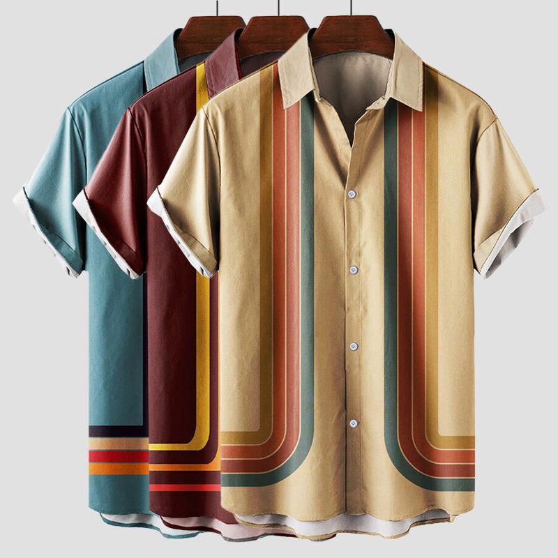 Chemise Homme Manche Courte Rétro à Rayures 5