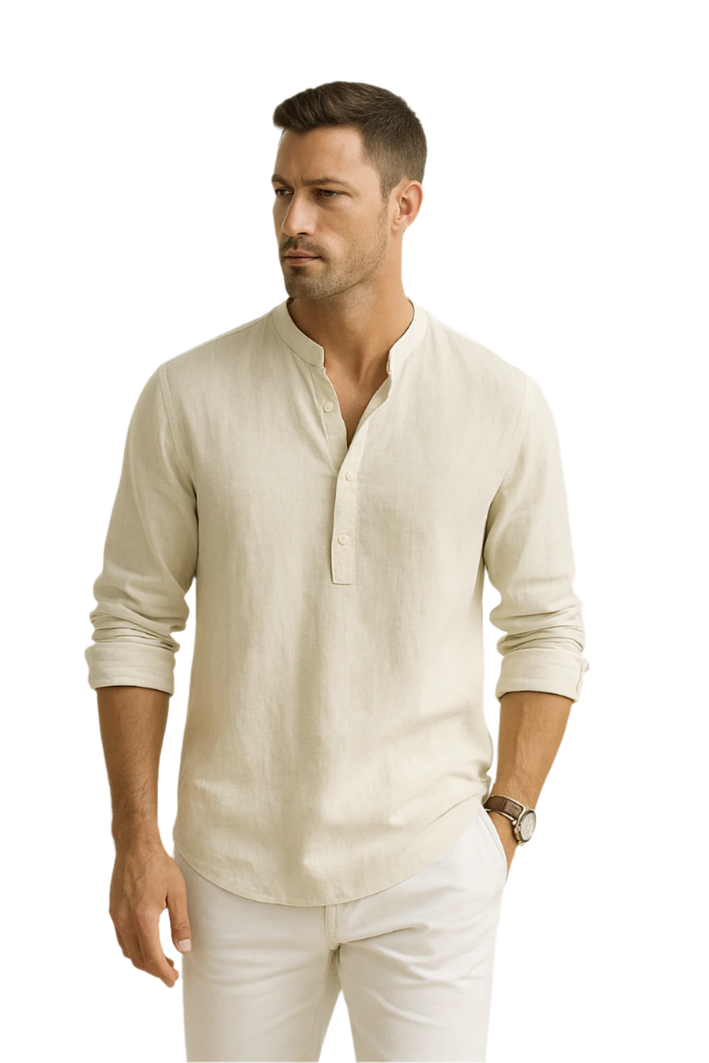Chemise Homme Oversize Col Montant en Lin Doux 0
