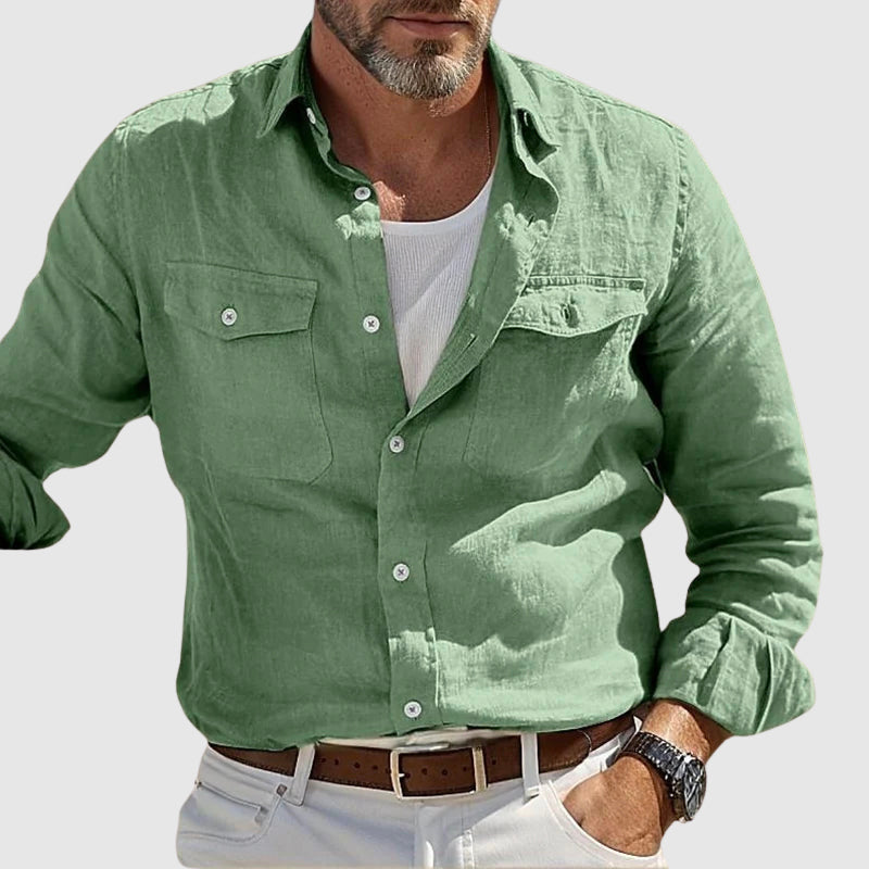 Chemise Homme Vintage Décontractée avec Poches et Col Rabattu 3