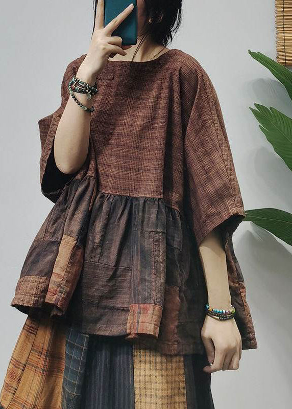 Chemise à Carreaux Vintage à Col Rond 1