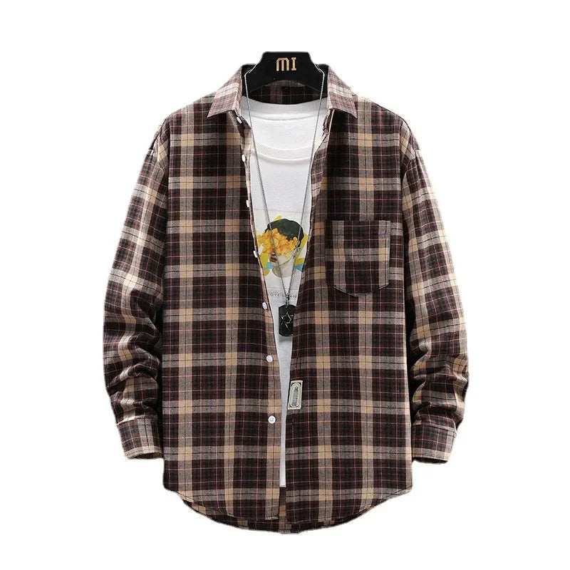 Chemise à Carreaux pour Hommes Style Britannique à Manches Longues 0