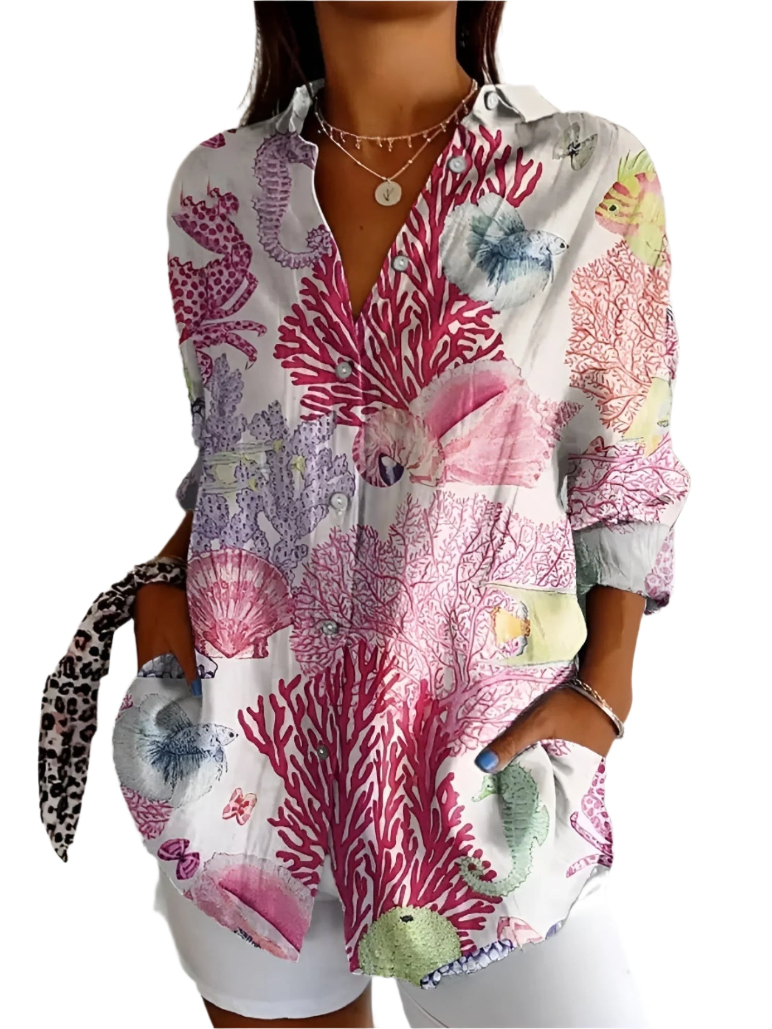 Chemise à boutons pour femmes en tissu léger à motif floral 0