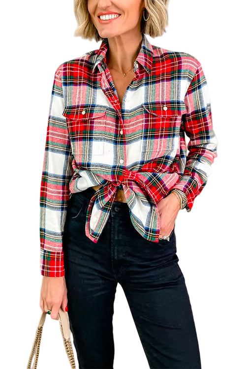 Chemise à carreaux classique pour femmes à manches longues 0