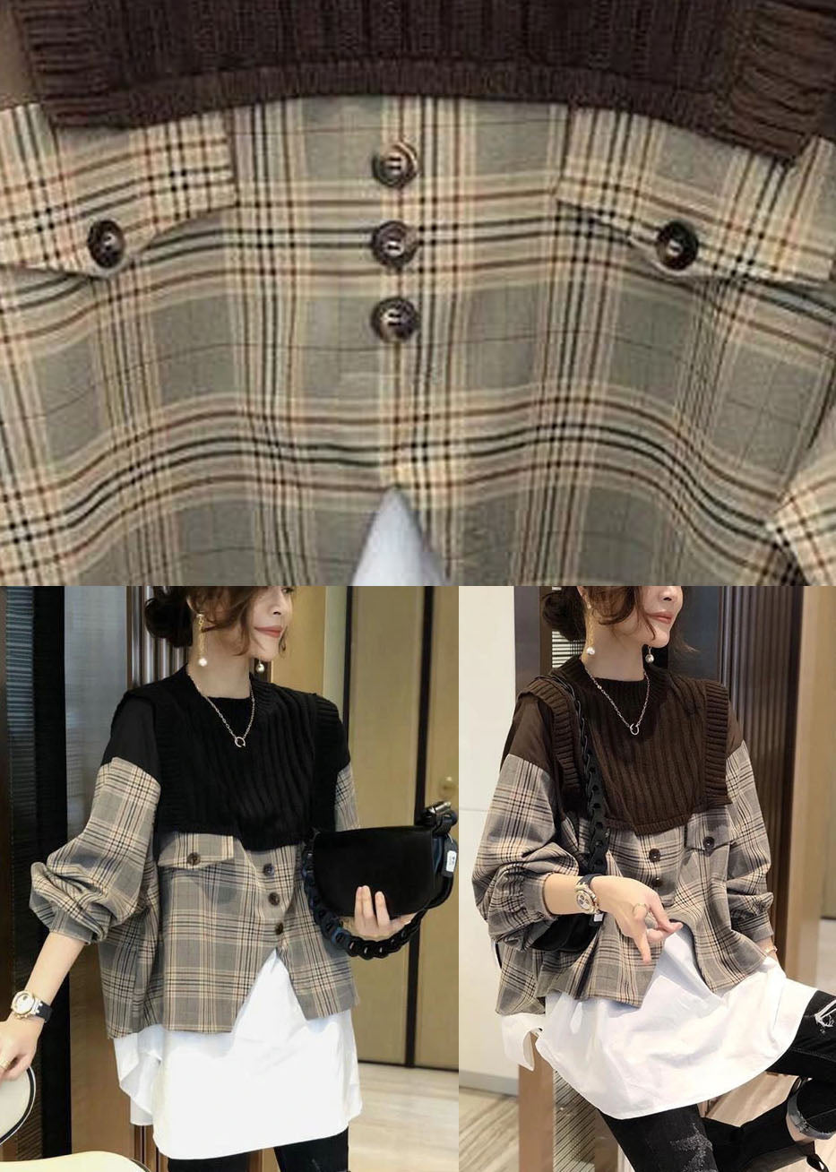 Chemise à manches longues décontractée à carreaux pour femme 4