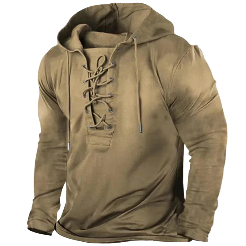 Chemise à manches longues décontractée pour hommes avec col à lacets 0