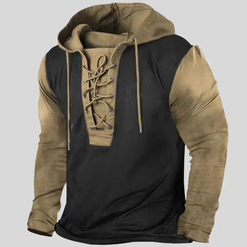 Chemise à manches longues décontractée pour hommes avec col à lacets 2