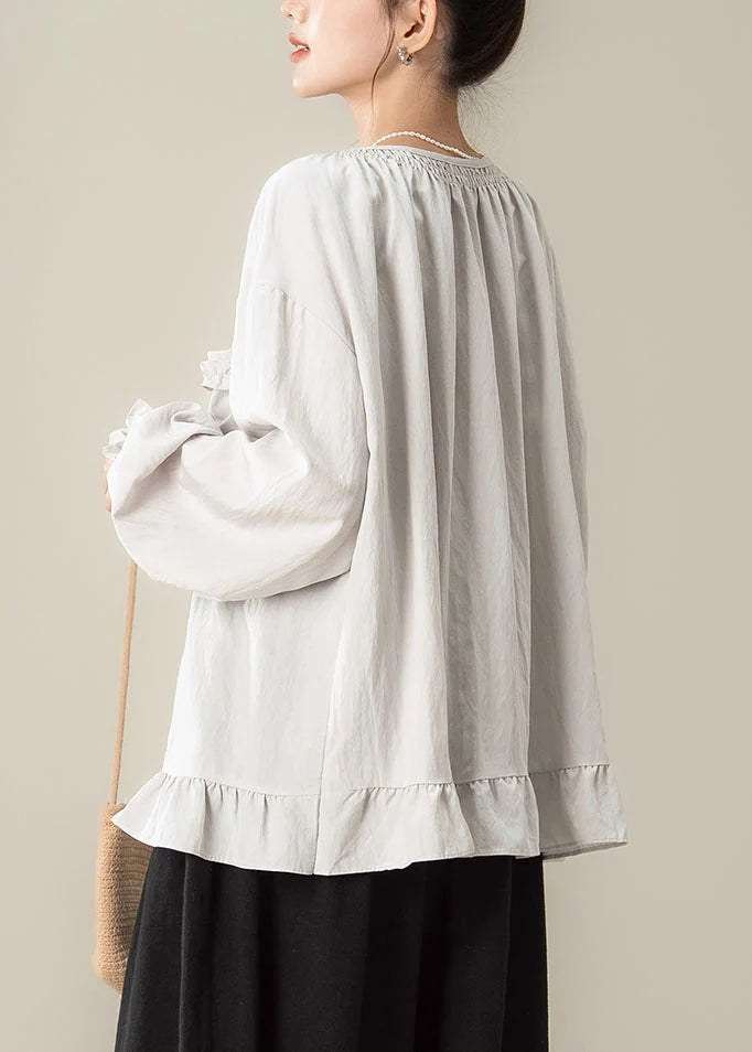 Chemise ample à volants et patchwork pour femme style automnal 3