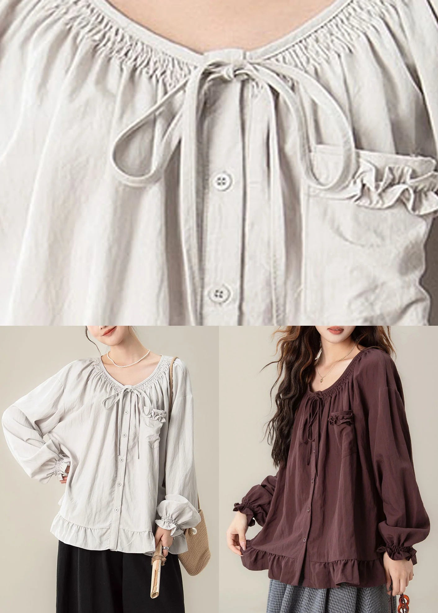 Chemise ample à volants et patchwork pour femme style automnal 4