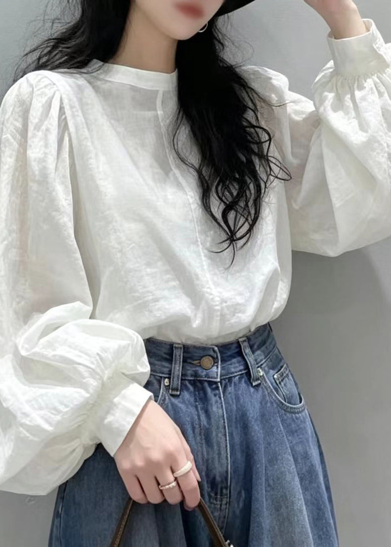 Chemisier Femme Chic Col Rond Manches Lanternes Design Italien 3
