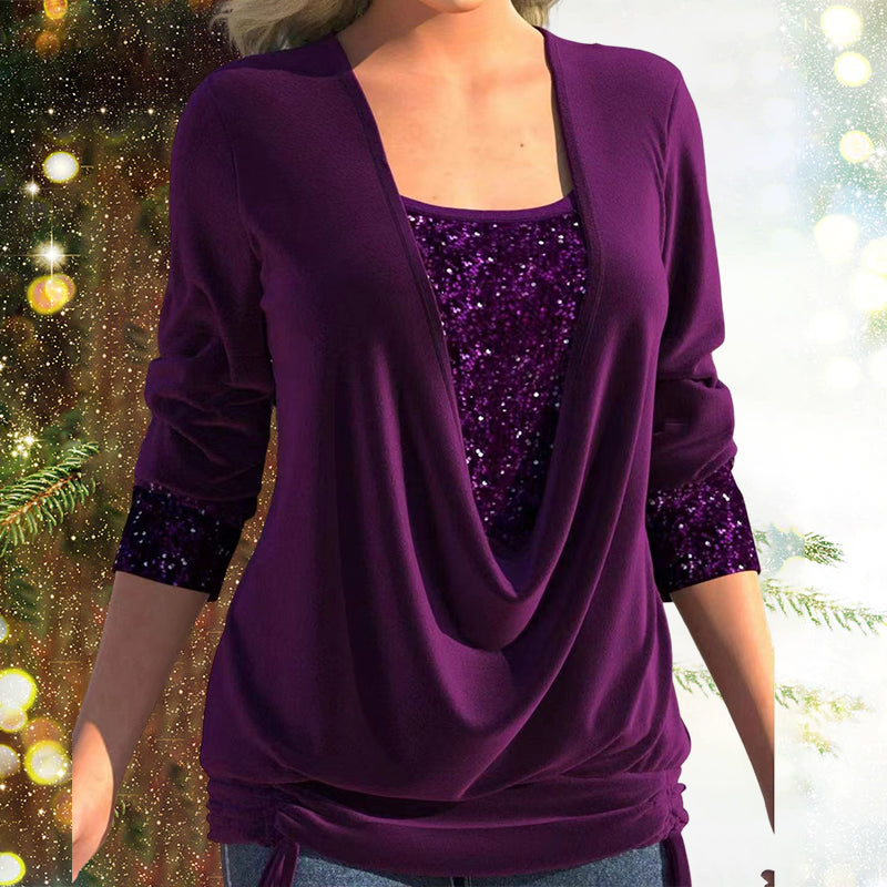 Chemisier Femme Chic à Manches Longues avec Paillettes 2
