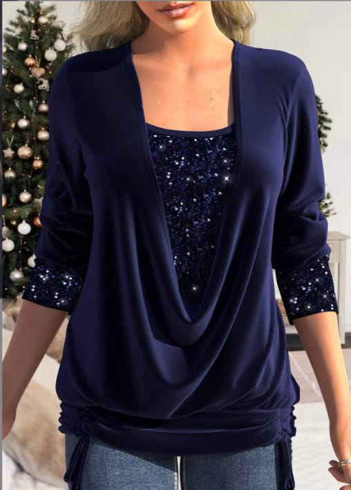 Chemisier Femme Chic à Manches Longues avec Paillettes 7