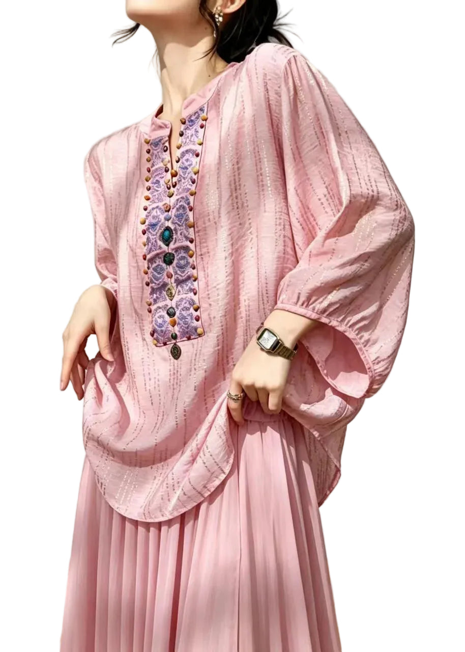 Chemisier Femme Style Chinois Manches Lanternes 0