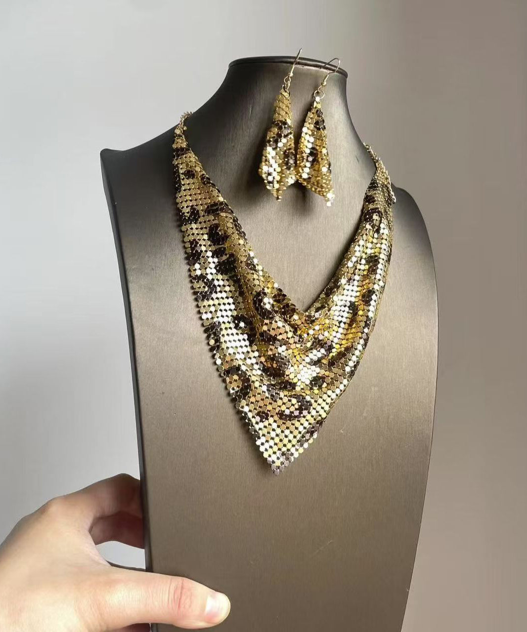 Collier Femme Moderne à Pendentif Triangulaire Léopard Ensemble 2 Pièces 2