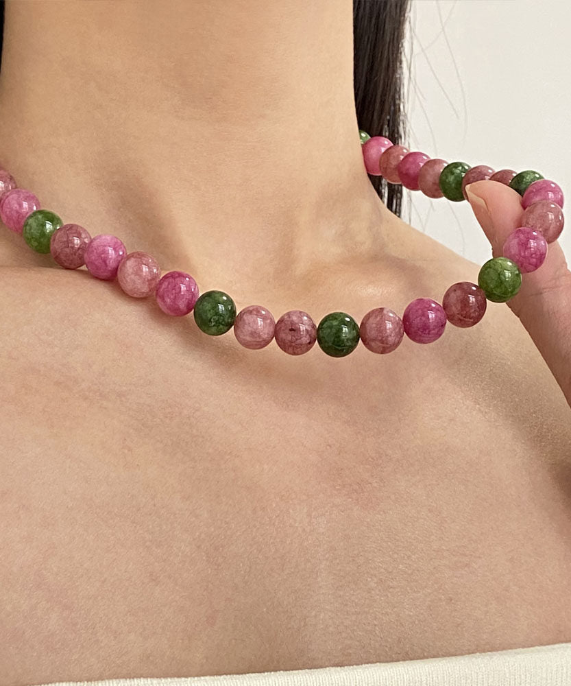 Collier Femme Perles Agate Style Chinois Arc-en-Ciel 2