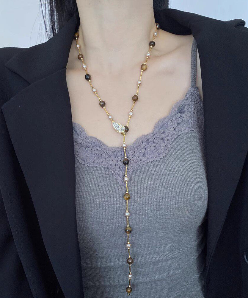 Collier Femme Perles Graduées Style Oeil de Tigre 3