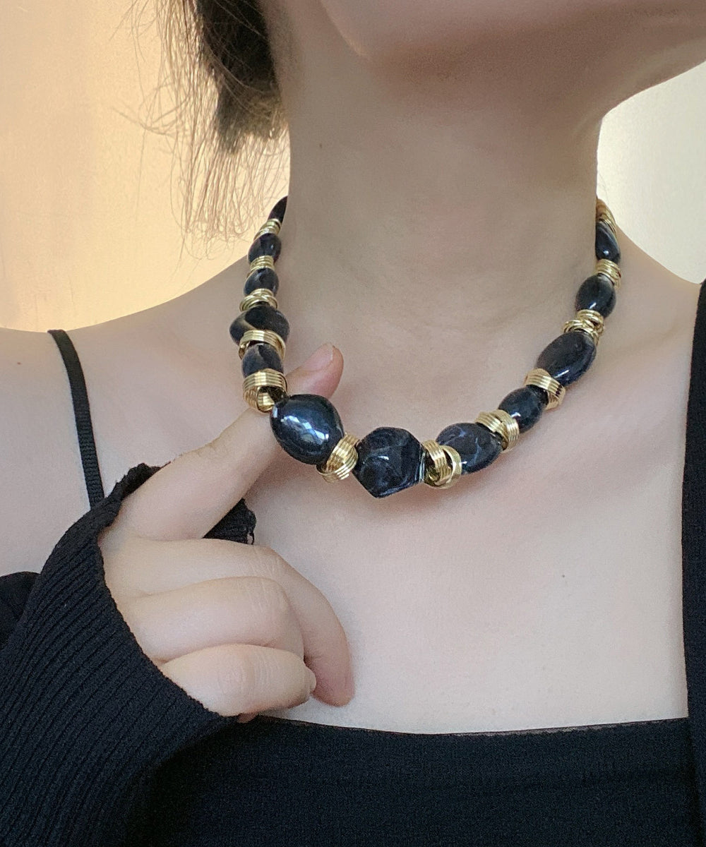 Collier Femme Style Boho Asymétrique Perles Métal Gris 0