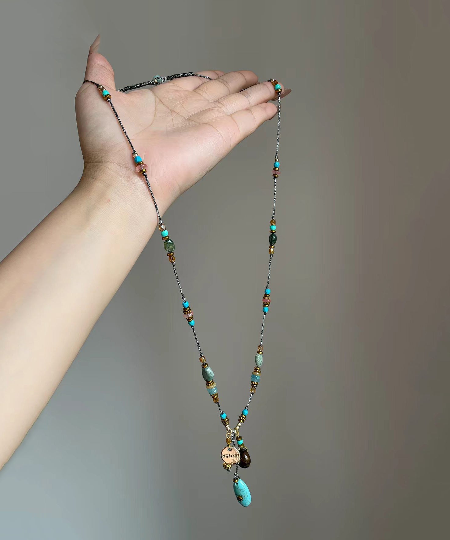 Collier Lariat Femme Style Boho avec Perles Turquoise 1