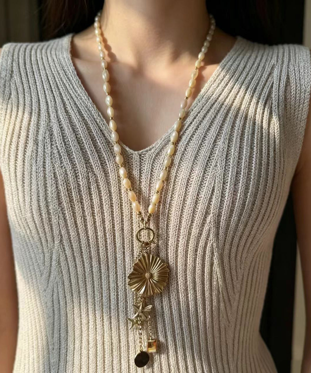 Collier Lariat Femme Style Chic Perles de Verre 3