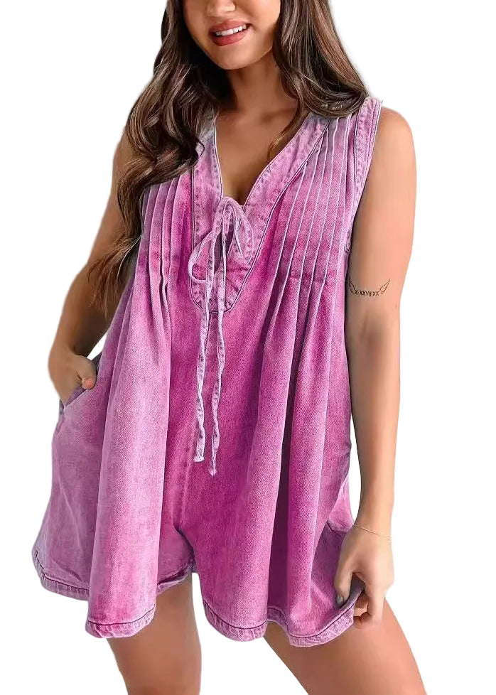 Combinaison Femme Sans Manches Col V à Lacets 0
