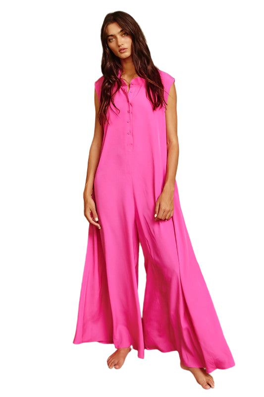 Combinaison Pantalon Large Satin Fuchsia 0
