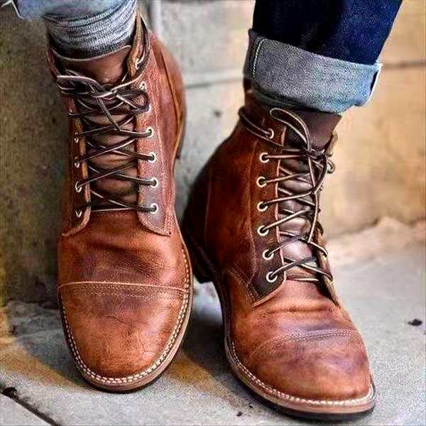 Bottes Homme Élégantes en Cuir Avec Laçage Robuste-1