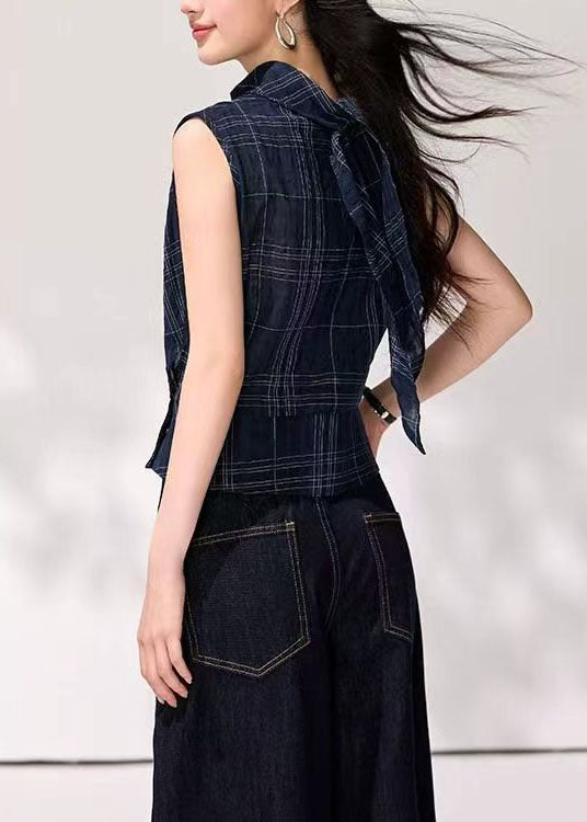 Débardeur Femme Drapé Col Bénitier à Carreaux Casual 4