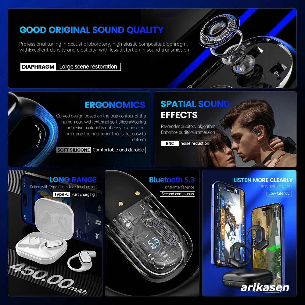 Écouteurs Bluetooth Sportifs Ouverts Haute Résolution pour Activités Actives 5
