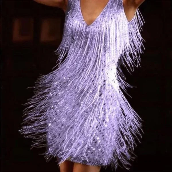 Variant image for Robe Femme Rose Élégante Décolleté en V Tissu Pailleté-17