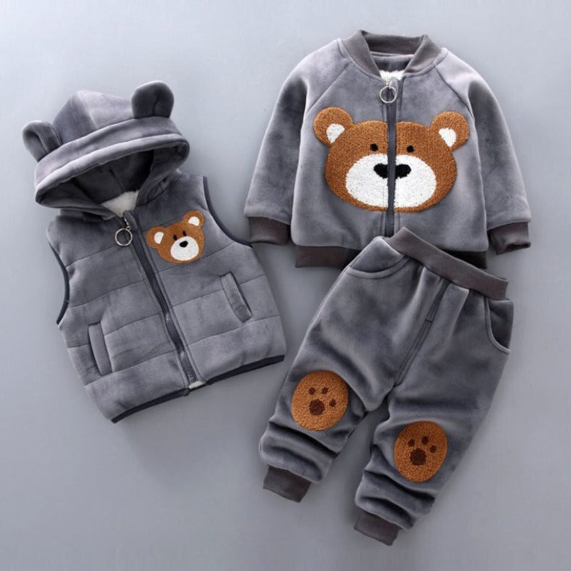 Ensemble Enfant 3 Pièces Pull Pantalon Cardigan Doux Casual 1