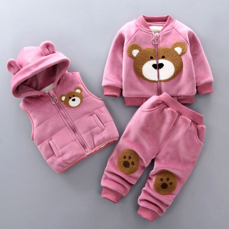 Ensemble Enfant 3 Pièces Pull Pantalon Cardigan Doux Casual 2
