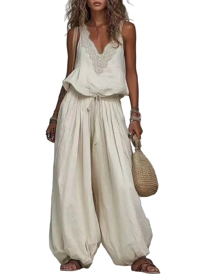 Ensemble Femme 2 Pièces Style Bohème Col en V Sans Manches 0