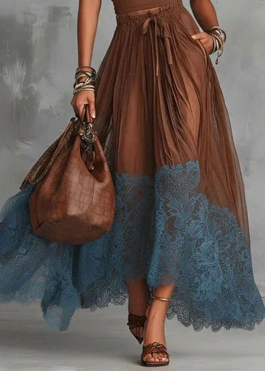 Ensemble Femme Deux Pièces Haut Col Rond et Jupe Patchwork Dentelle 4