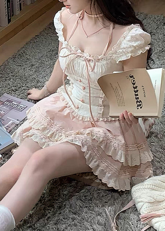Ensemble Femme Deux Pièces Patchwork Volants Lacets Été 1