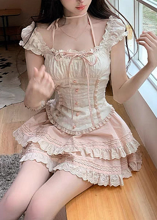 Ensemble Femme Deux Pièces Patchwork Volants Lacets Été 3