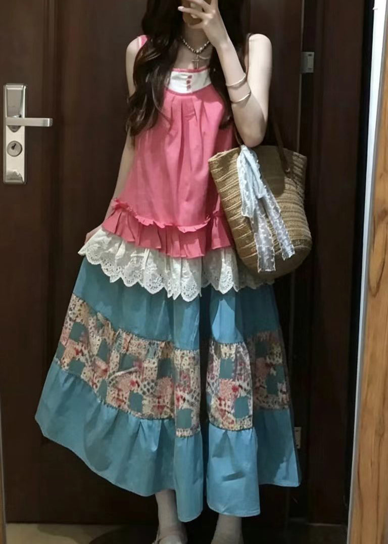 Ensemble Femme Deux Pièces Patchwork à Volants Sans Manches 3