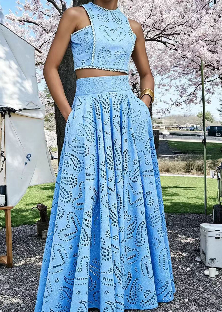 Ensemble Femme Haut Découpé et Jupe à Ourlet Large Sans Manches 2