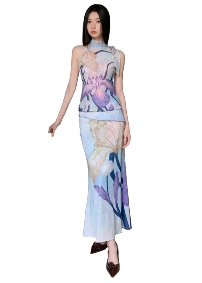 Ensemble Femme Haut Sans Manches et Jupe Style Chinois Réversible 0