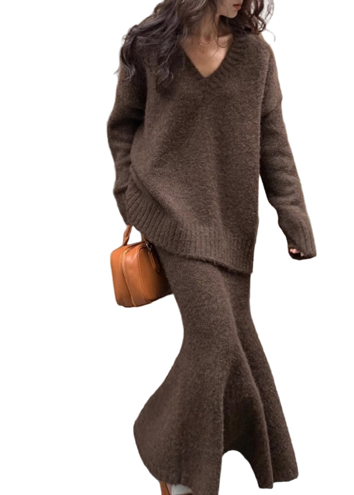 Ensemble Femme Pull Ample et Jupe Longue Chic 0