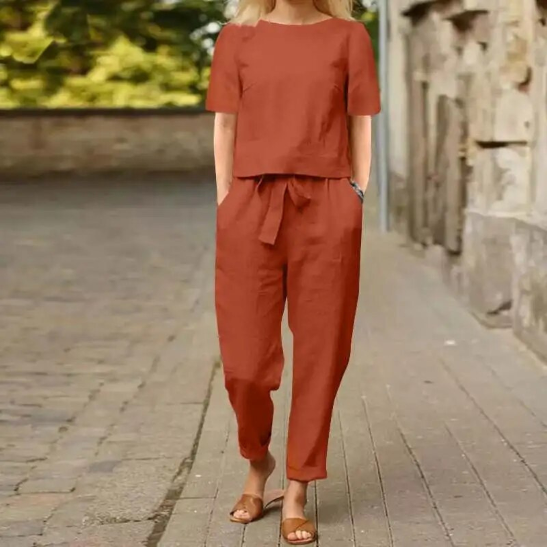 Ensemble Femme en Lin à Deux Pièces avec Pantalon et Haut 3