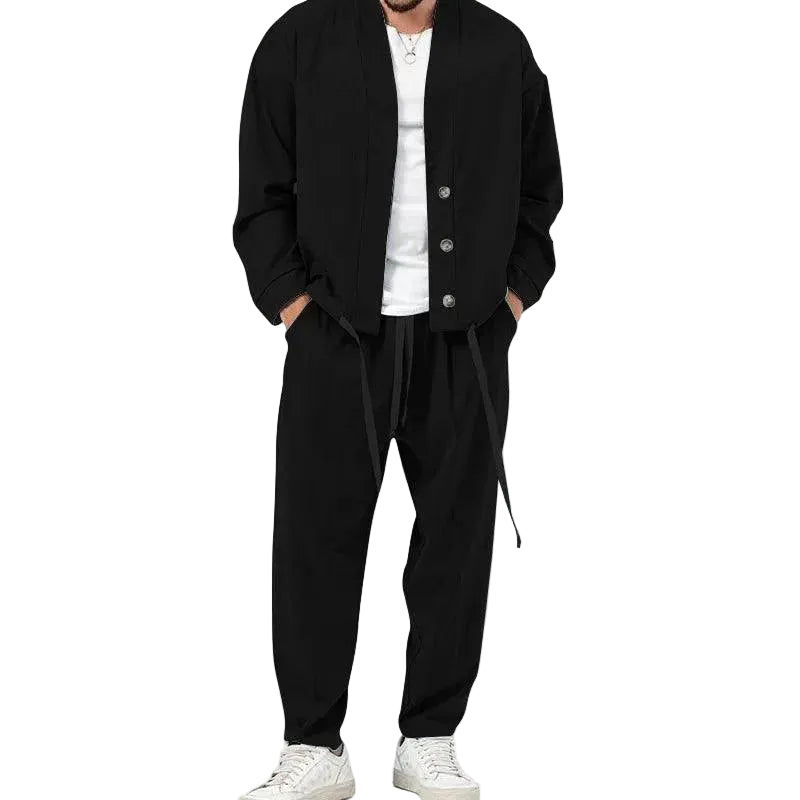 Ensemble Homme Veste Boutonnée et Pantalon à Cordon 0