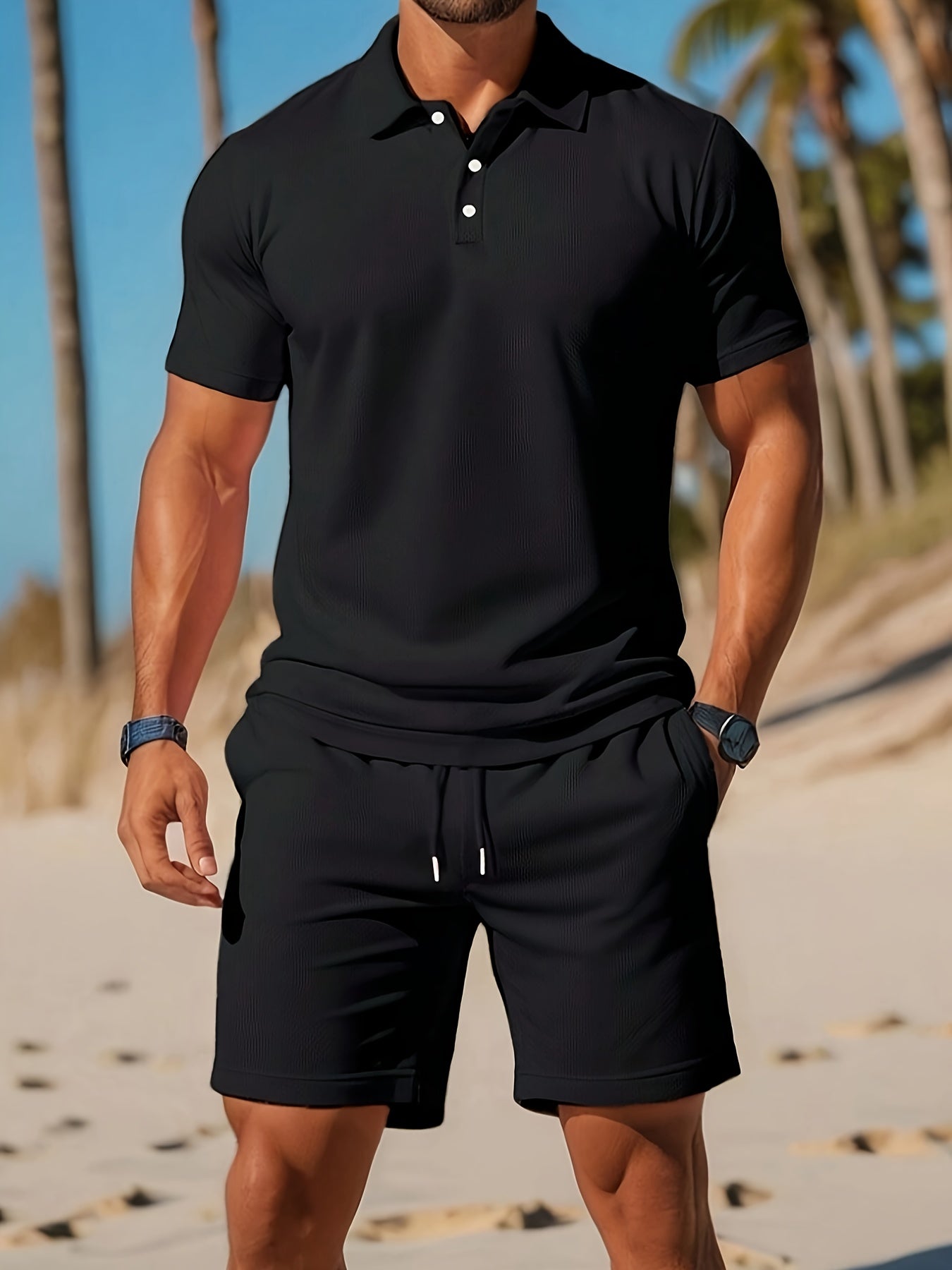Ensemble d'Été Homme Polo Et Short Tissu Tricoté Léger 6