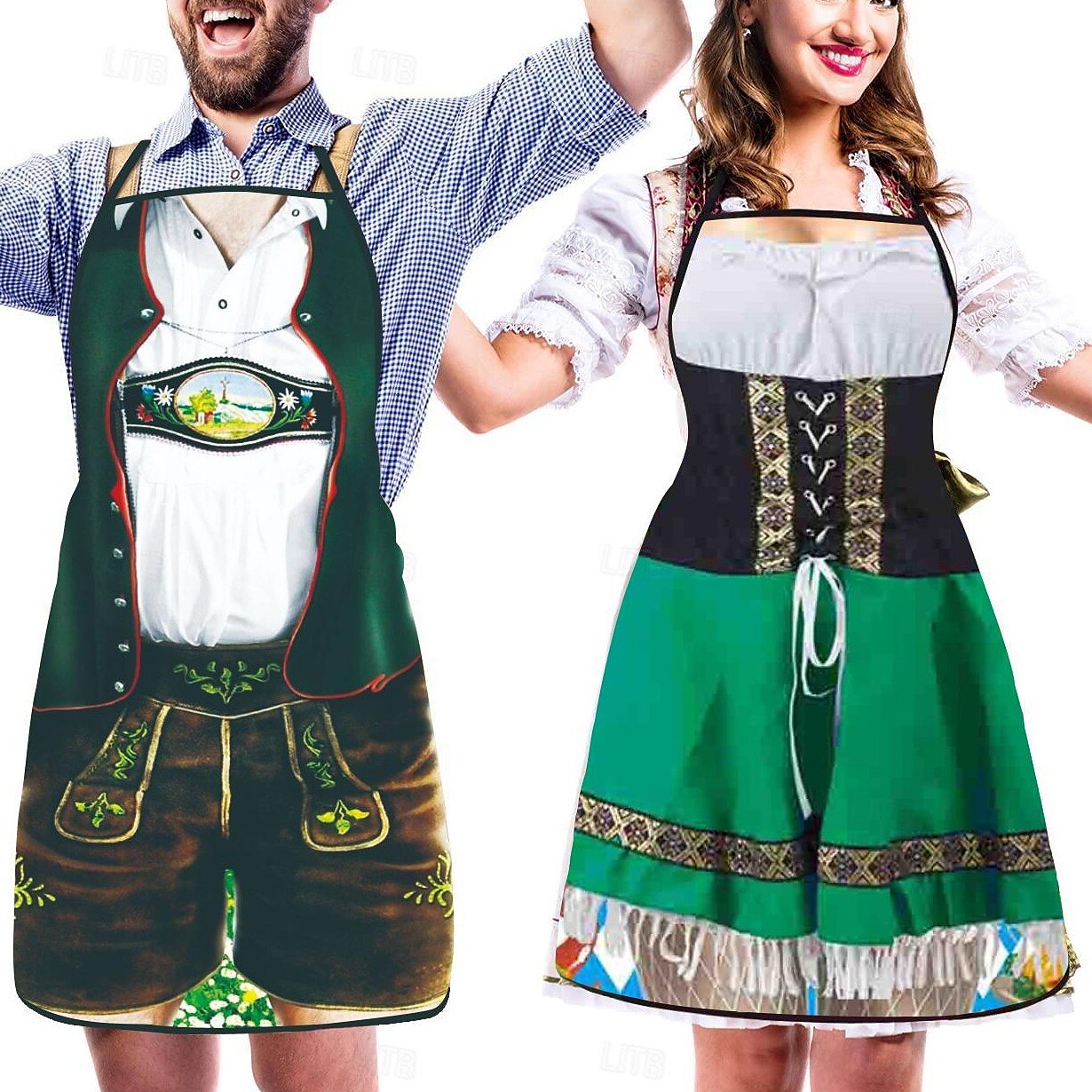 Ensemble de 2 Schürzen Humoristiques pour Couples Style Oktoberfest Imprimé 3D 0