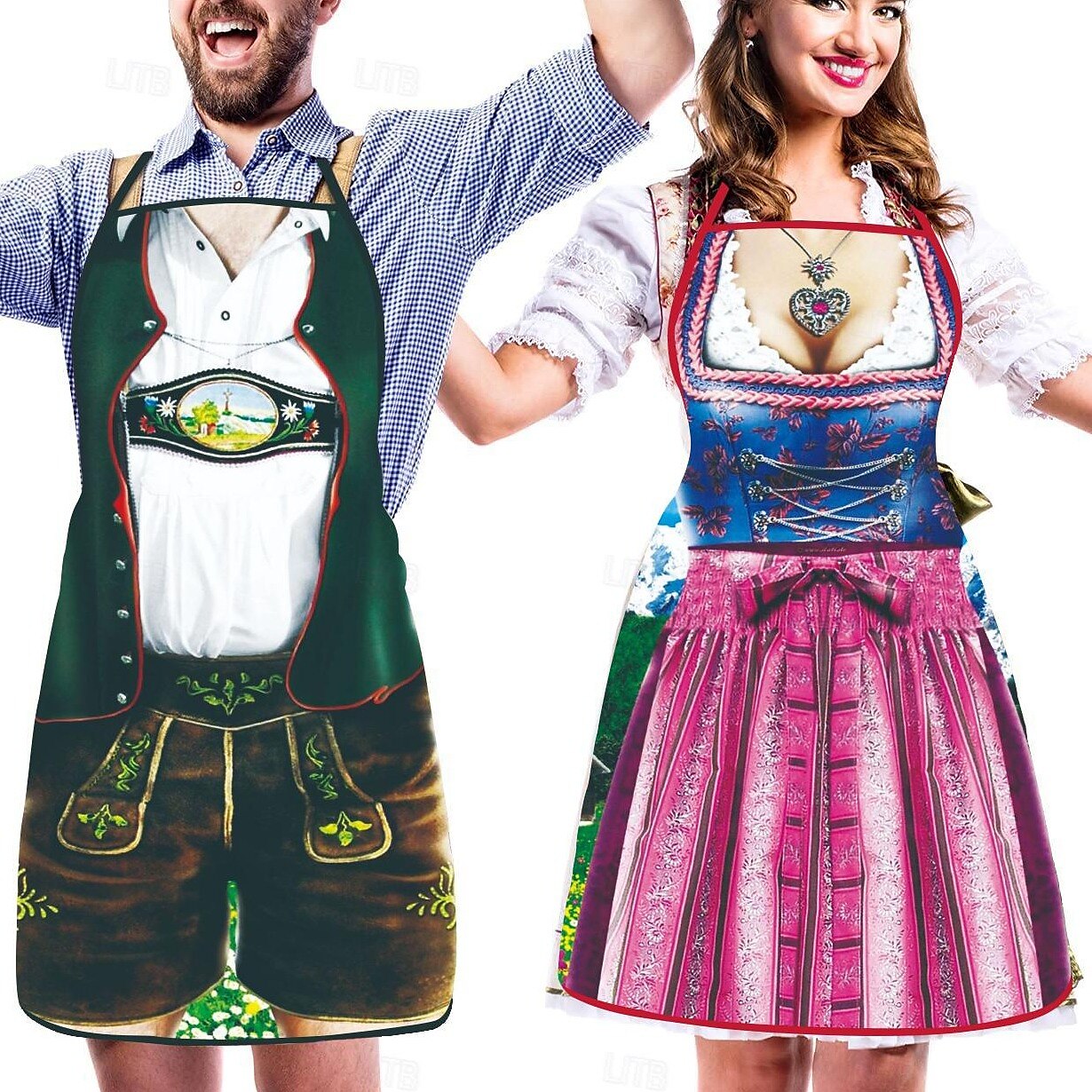 Ensemble de 2 Schürzen Humoristiques pour Couples Style Oktoberfest Imprimé 3D 7