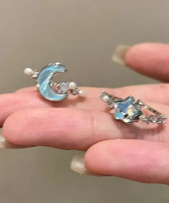 Ensemble de deux bagues femme lune et étoile design moderne 2