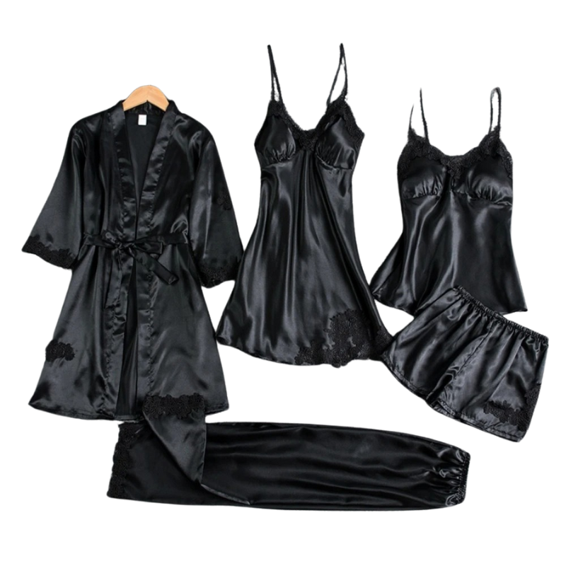 Ensemble de nuit 5 en 1 style satin | Nuisette et pyjama style satin | Vêtements de nuit luxueux pour femmes 0