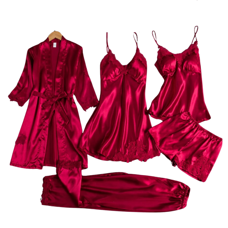 Ensemble de nuit 5 en 1 style satin | Nuisette et pyjama style satin | Vêtements de nuit luxueux pour femmes 1