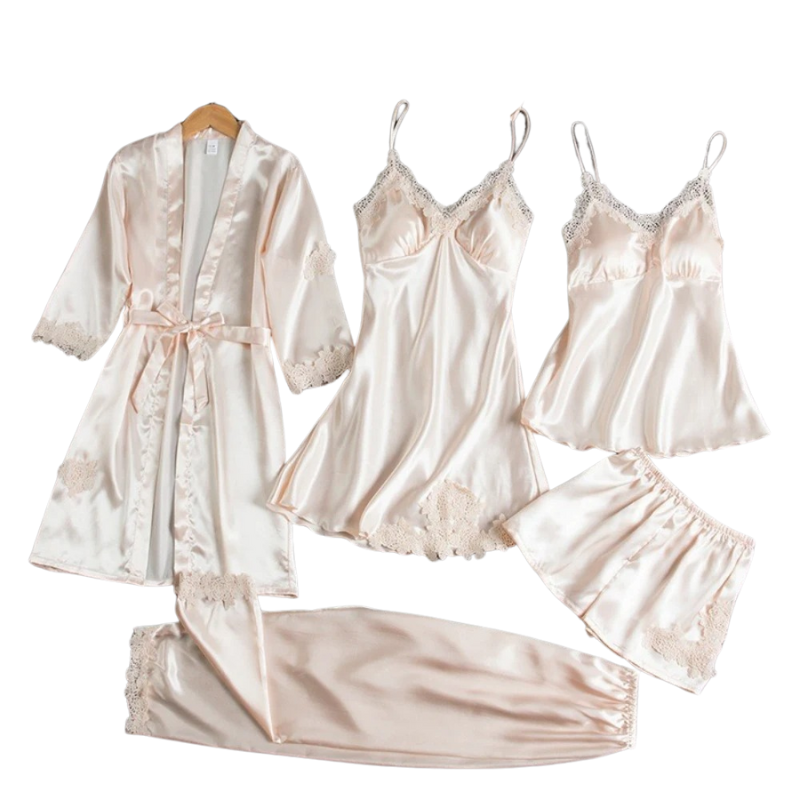 Ensemble de nuit 5 en 1 style satin | Nuisette et pyjama style satin | Vêtements de nuit luxueux pour femmes 3