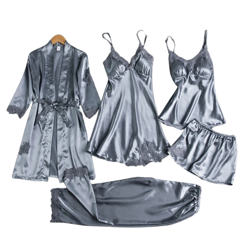 Ensemble de nuit 5 en 1 style satin | Nuisette et pyjama style satin | Vêtements de nuit luxueux pour femmes 4