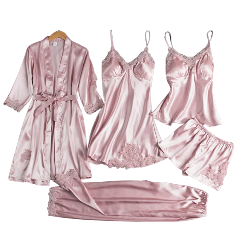 Ensemble de nuit 5 en 1 style satin | Nuisette et pyjama style satin | Vêtements de nuit luxueux pour femmes 6